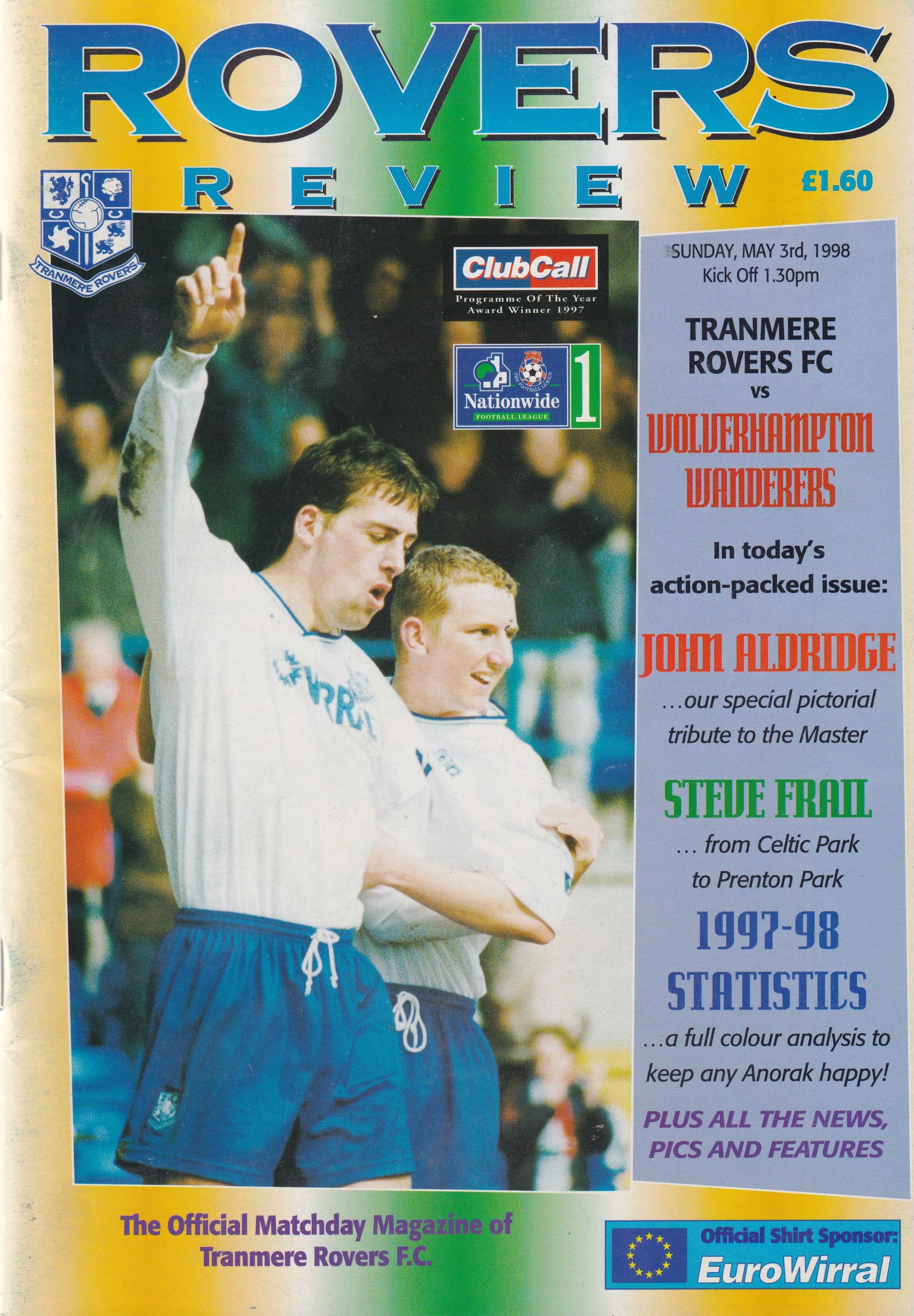 Tranmere Rovers v Wolverhampton Wanderers match programme